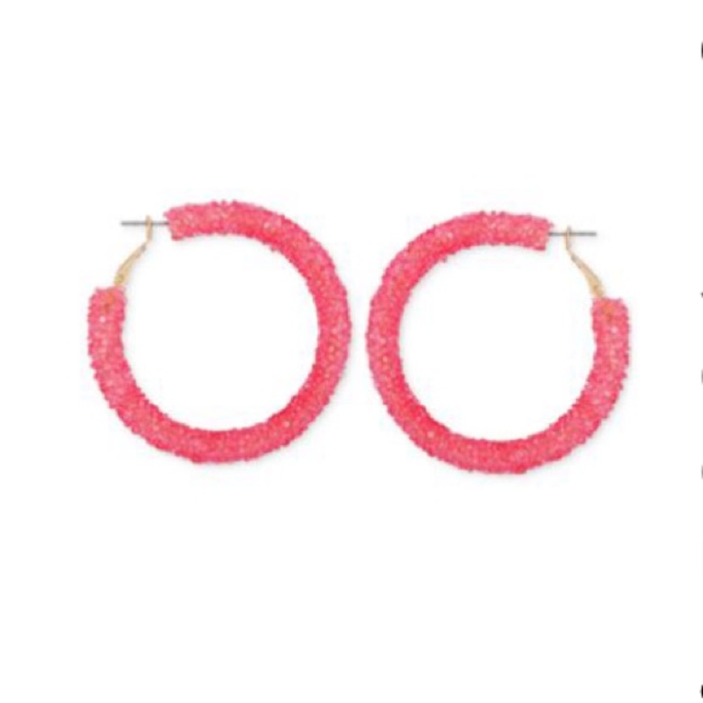 GUESS Pink Large Crushed Stone Hoop Earrings, 2.12"